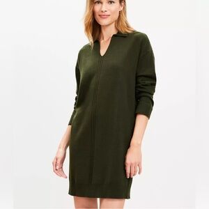 Women’s The Loft Green Petite Rib Trim Collared Mini Sweater Dress XSP